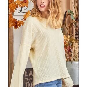 New P.S. Kate Textured Sweater Knit Top Long Sleeve Stretch White Size large
